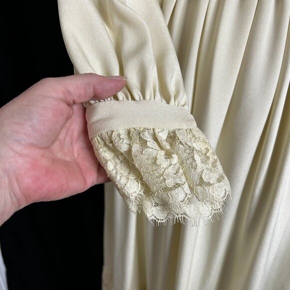 Gorgeous Vintage 70s Carson Pirie Scott Chicago Crepe Lace Wedding Prairie Dress - Picture 3 of 16